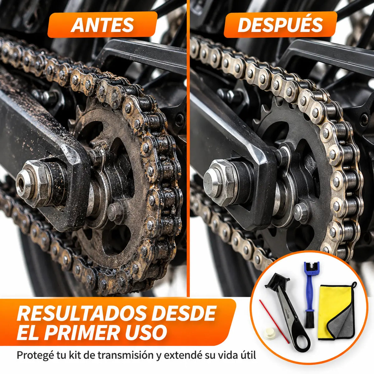 ZeroSpill® Kit de Limpieza y Mantenimiento de Cadena de Moto 3 en 1