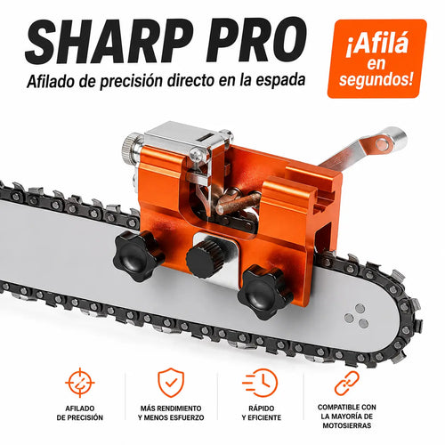 Sharp Pro - Afilador de Cadenas de Motosierra Portátil con Guía de Precisión + 3 Limas de Repuesto