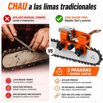 Sharp Pro - Afilador de Cadenas de Motosierra Portátil con Guía de Precisión + 3 Limas de Repuesto