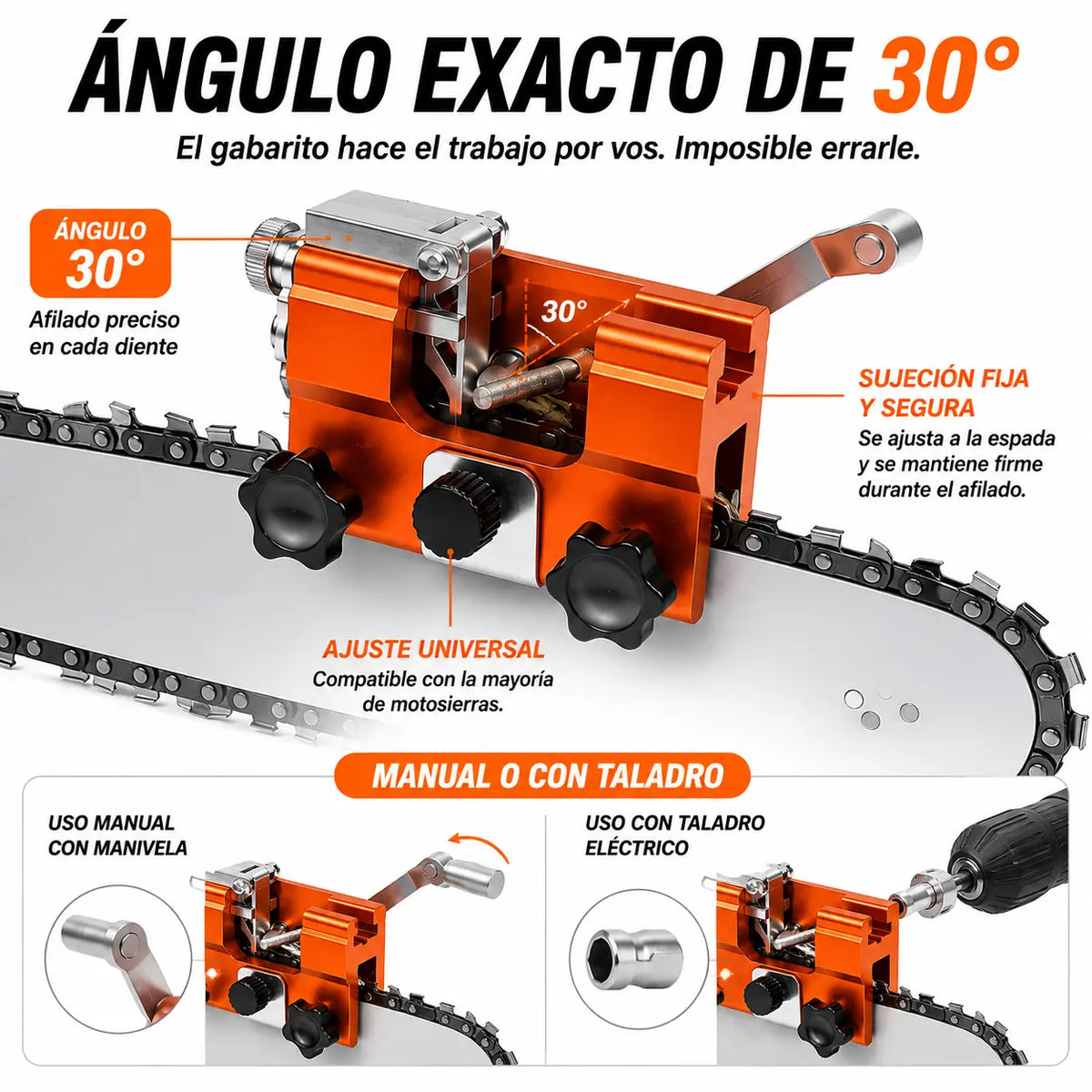 Sharp Pro - Afilador de Cadenas de Motosierra Portátil con Guía de Precisión + 3 Limas de Repuesto