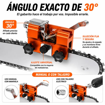 Sharp Pro - Afilador de Cadenas de Motosierra Portátil con Guía de Precisión + 3 Limas de Repuesto