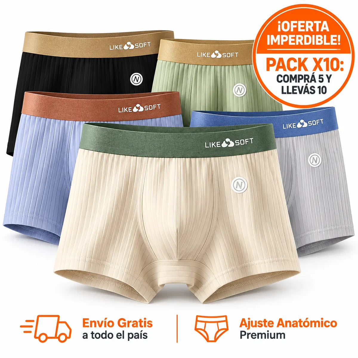 Paga 5 Lleva 10 - Pack Confort Anatómico de Boxers Respirables - FlexAir