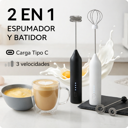 Spinza — Mixer de Mano Recargable USB 2 en 1 con Doble Batidor