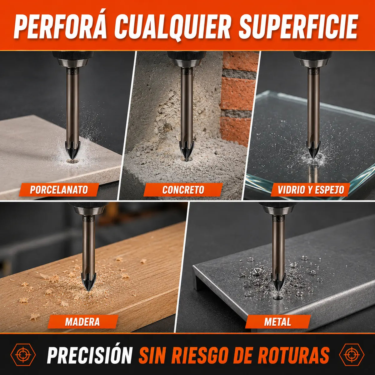 TitanBit Brocas Universales para Vidrio, Metal, Madera, Concreto y Más [Pagás 3 y Llevás 7]