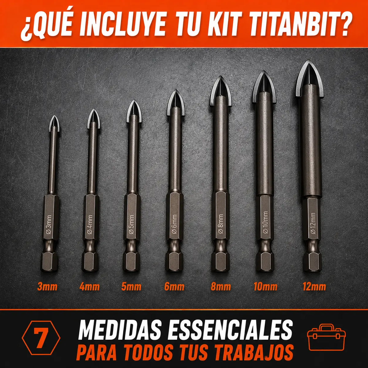 TitanBit Brocas Universales para Vidrio, Metal, Madera, Concreto y Más [Pagás 3 y Llevás 7]
