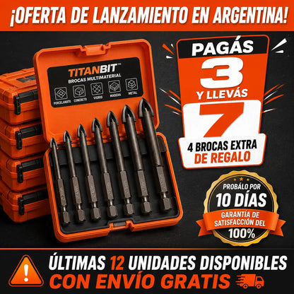TitanBit Brocas Universales para Vidrio, Metal, Madera, Concreto y Más [Pagás 3 y Llevás 7]