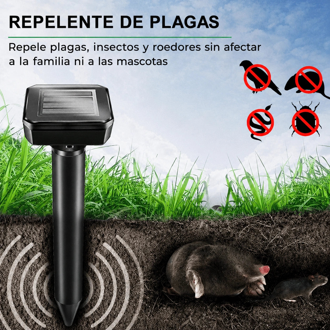 SolarShield™ – Repelente Ultrasónico Solar Automático para Plagas y Roedores