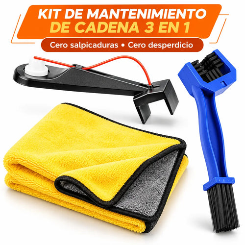 ZeroSpill® Kit de Limpieza y Mantenimiento de Cadena de Moto 3 en 1