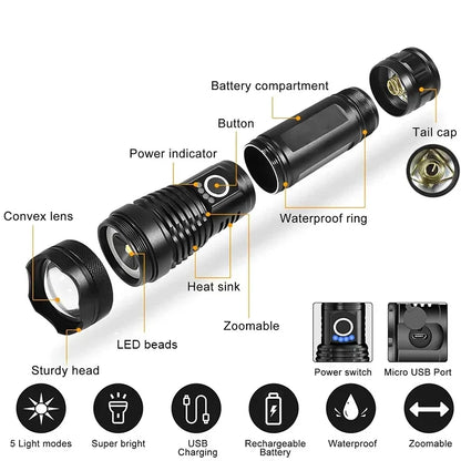 Rechargeable Flashlights High Power LED Tactical Flashlight Super Bright Handheld Hunting Torch Light for Emergency Hiking
