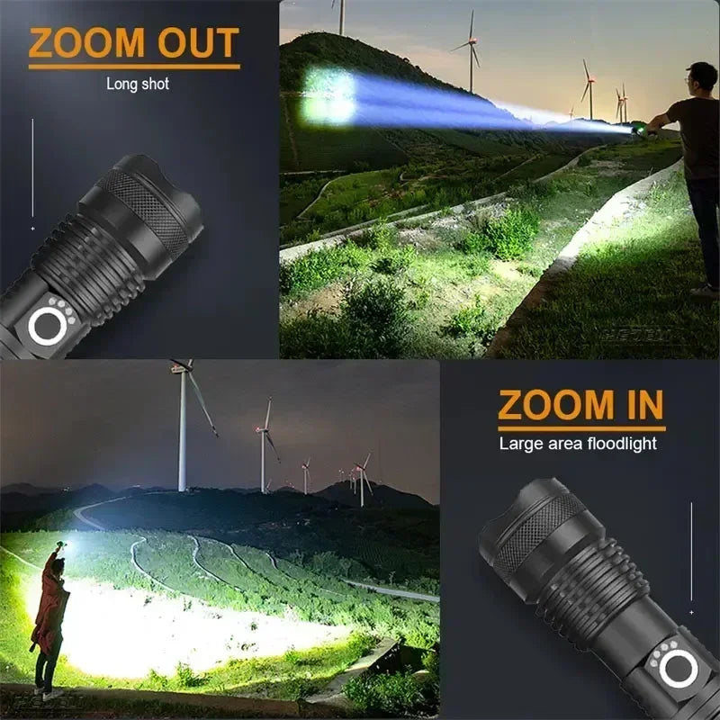 Rechargeable Flashlights High Power LED Tactical Flashlight Super Bright Handheld Hunting Torch Light for Emergency Hiking