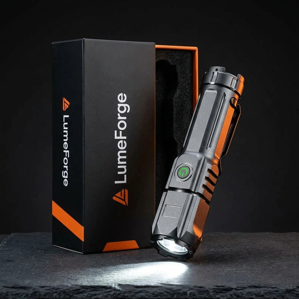 LumeForge Linterna Táctica Compacta Recargable USB Foco Ajustable Uso Profesional