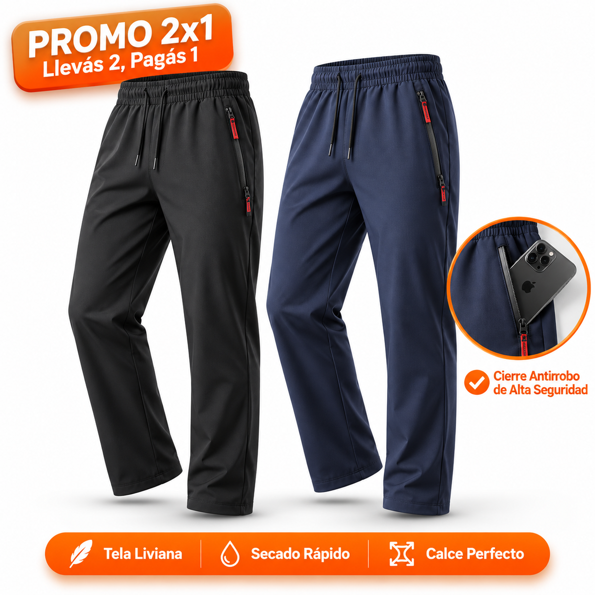 Pantalón Chupín Recto con Bolsillo Antirrobo UrbanFlex [Llevá 2 al Precio de 1]