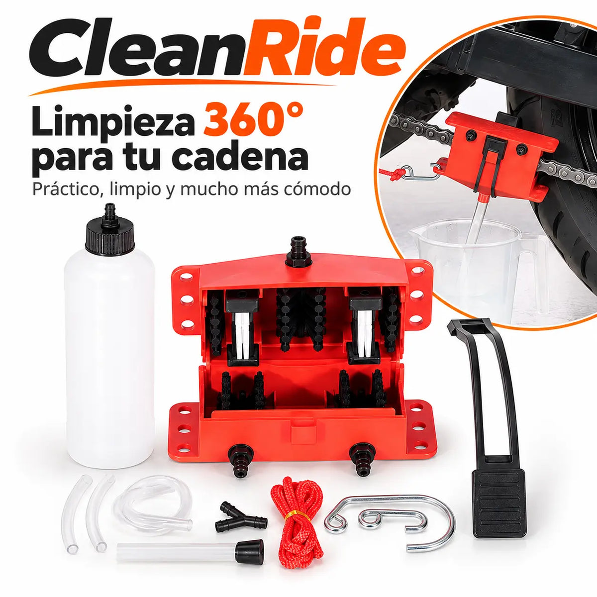 CleanRide - Kit Profesional 360° de Limpieza para Cadena de Moto