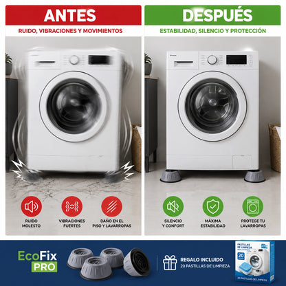 Kit de Patas Antivibratorias Antideslizantes EcoFix Pro + 20 Pastillas Limpiadoras de Regalo