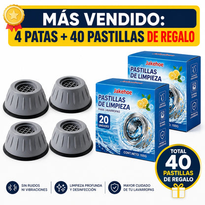Kit de Patas Antivibratorias Antideslizantes EcoFix Pro + 20 Pastillas Limpiadoras de Regalo