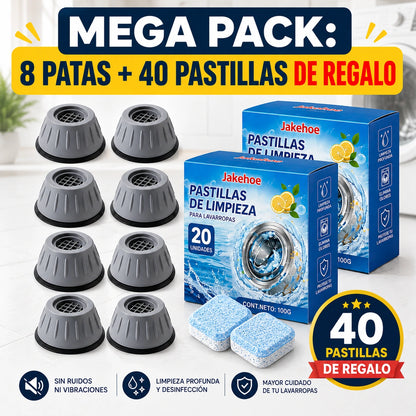 Kit de Patas Antivibratorias Antideslizantes EcoFix Pro + 20 Pastillas Limpiadoras de Regalo